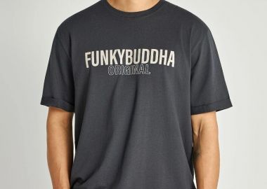 Funky Buddha Ανδρικό relaxed t-shirt με τύπωμα από βαμβάκι FBM013-032-04 Ανθρακί - Funky Buddha - 