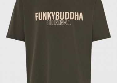 Funky Buddha Ανδρικό relaxed t-shirt με τύπωμα από βαμβάκι FBM013-032-04 Λαδί - Funky Buddha - 