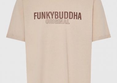 Funky Buddha Ανδρικό relaxed t-shirt με τύπωμα από βαμβάκι FBM013-032-04 Μπέζ - Funky Buddha - 
