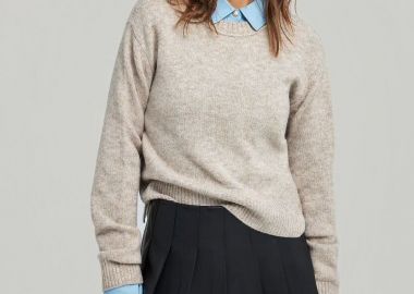 Funky Buddha Γυναικεία Πλεκτή μπλούζα με τελείωμα rib FBL012-108-09 Γκρι Μπεζ - Funky Buddha - 