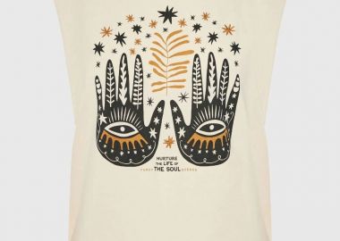 Funky Buddha Γυναικείο αμάνικο T-shirt με τύπωμα FBL013-123-04 Εκρου - Funky Buddha - 