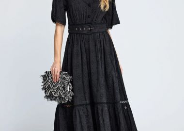 Funky Buddha Γυναικείο Embroidery Relaxed-Fit Midi Φόρεμα από Βαμβάκι FBL013-135-13 Μαύρο - Funky Buddha - 