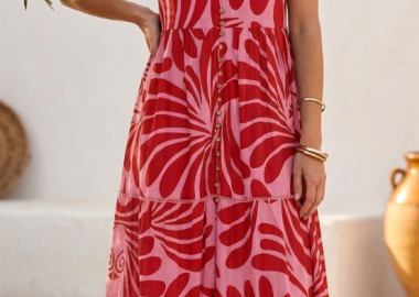 Funky Buddha Γυναικείο εμπριμέ μάξι boho φόρεμα από βαμβάκι FBL013-127-13 Rose - Funky Buddha - 