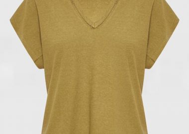 Funky Buddha Γυναικείο Linen Blend T-shirt FBL011-110-04 Λαδί - Funky Buddha - 