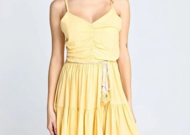 Funky Buddha Γυναικείο Mini Φόρεμα με Βολάν FBL013-101-13 Κίτρινο - Funky Buddha - 