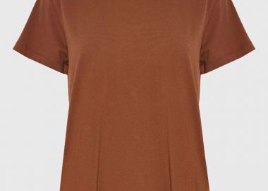 Funky Buddha Γυναικείο T-shirt από οργανικό βαμβάκι - The basics collection FBL013-103-04 Καφέ - Funky Buddha - 