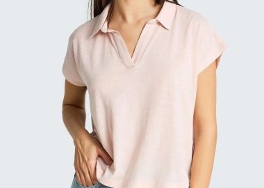 Funky Buddha Γυναικείο T-shirt με γιακά FBL013-109-04 Rose - Funky Buddha - 