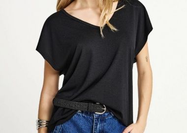 Funky Buddha Γυναικείο T-shirt με V Λαιμόκοψη - The Basics Collection FBL013-111-04 Μαύρο - Funky Buddha - 