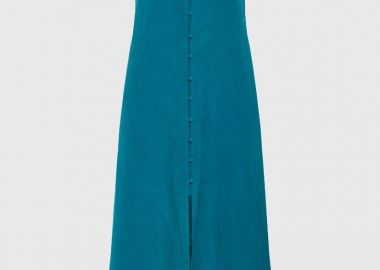 Funky Buddha Λινό Midi Φόρεμα FBL011-106-13 Τιρκουάζ - Funky Buddha - 