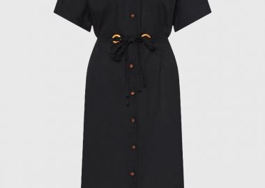 Funky Buddha Μίντι Κοντομάνικο Φόρεμα με Ζώνη FBL013-100-13 Μαύρο - Funky Buddha - 