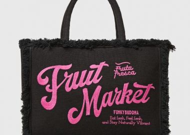 Funky Buddha Τσάντα Παραλίας Fruit Market με Κρόσια και Κέντημα FBL013-124-10 Μαύρο - Funky Buddha - 