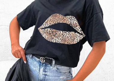 funky T-shirt leopard lips black - PerfectDress.gr - 