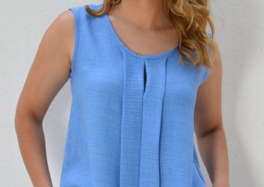 ΓΑΛΑΖΙΑ ΑΜΑΝΙΚΗ ΜΠΛΟΥΖΑ ΜΕ ΠΙΕΤΑ LINEN-LOOK - Anna Raxevsky - 