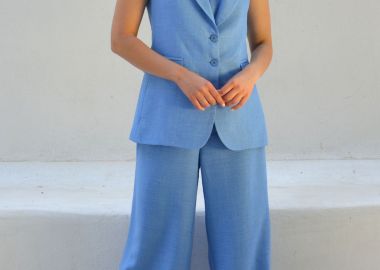 ΓΑΛΑΖΙΑ ΠΑΝΤΕΛΟΝΑ ΜΕ ΤΣΕΠΕΣ LINEN-LOOK - Anna Raxevsky - 