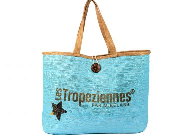 Γαλάζια ψάθινη τσάντα ώμου - LES TROPEZIENNES - 