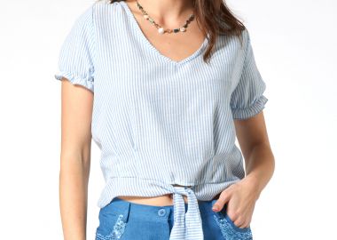 ΓΑΛΑΖΙΑ ΡΙΓΕ ΜΠΛΟΥΖΑ ΜΕ ΔΕΣΙΜΟ LINEN-LOOK - Anna Raxevsky - 