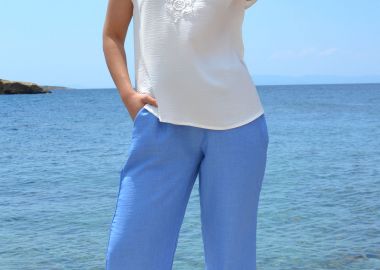 ΓΑΛΑΖΙΟ BAGGY ΠΑΝΤΕΛΟΝΙ LINEN-LOOK ΜΕ ΤΣΕΠΕΣ - Anna Raxevsky - 
