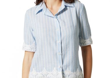 ΓΑΛΑΖΙΟ ΡΙΓΕ ΠΟΥΚΑΜΙΣΟ LINEN-LOOK ΜΕ ΔΑΝΤΕΛΑ - Anna Raxevsky - 