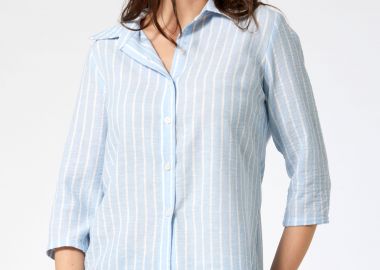 ΓΑΛΑΖΙΟ ΡΙΓΕ ΠΟΥΚΑΜΙΣΟ LINEN-LOOK ΜΕ ΤΡΟΥΑΚΑΡ ΜΑΝΙΚΙΑ - Anna Raxevsky - 