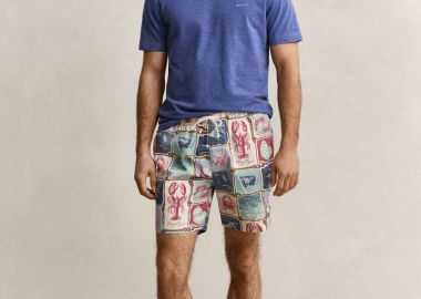 Gant ανδρική βερμούδα με ελαστική μέση και all-over print Regular Fit - 205656 Εκρού - GANT - 