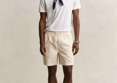 Gant ανδρική βερμούδα με ελαστική μέση Regular Fit - 205645 Κρέμ - GANT - 
