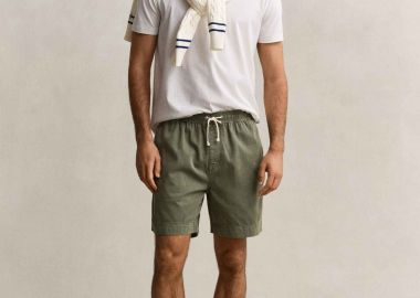 Gant ανδρική βερμούδα με ελαστική μέση Regular Fit - 205645 Λαδί - GANT - 