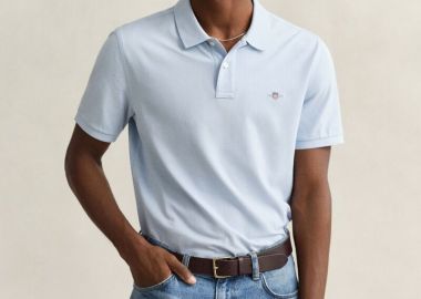 Gant Ανδρική Κοντομάνικη Reg Shield Polo Pique Μπλούζα 2210 Ανοιχτό Μπλέ - Gant - 