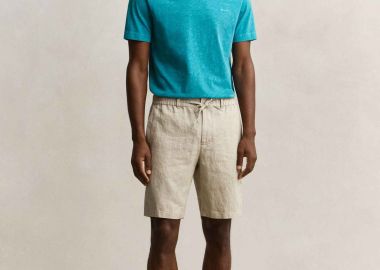 Gant ανδρική λινή βερμούδα με ελαστική μέση Regular Fit - 205610 Μπεζ - GANT - 