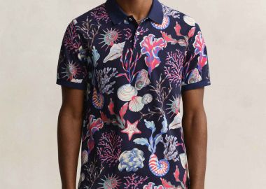 Gant ανδρική μπλούζα πόλο με all-over print Regular Fit - 2014110 Μπλε Σκούρο - GANT - 