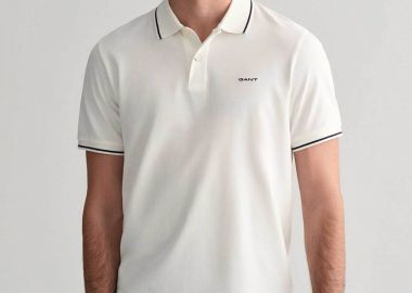 Gant ανδρική μπλούζα πόλο πικέ με contrast trims Regular Fit - 2062034 Λευκό - GANT - 