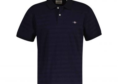 Gant ανδρική μπλούζα πόλο textured με ton-sur-ton ριγέ σχέδιο και λογότυπο Regular Fit - 2014096 Μπλε Σκούρο - GANT - 