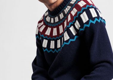 Gant ανδρική πλεκτή μπλούζα Holiday Fairisle Crew - 8020037 Μπλε Σκούρο - GANT - 