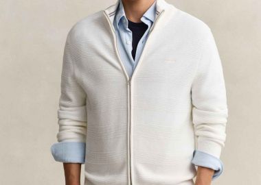 Gant ανδρική πλεκτή ζακέτα textured με λογότυπο Regular Fit - 8030278 Λευκό - GANT - 