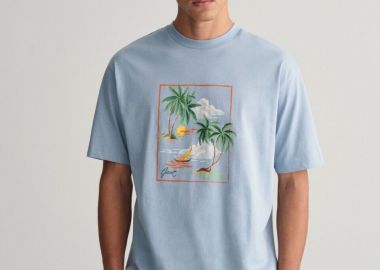 Gant Ανδρικό Hawaiian Print Κοντομάνικο T-Shirt 2013080 Ανοιχτό Μπλέ - Gant - 