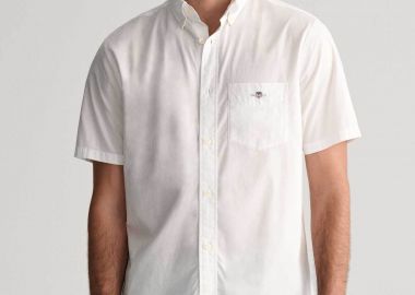 Gant ανδρικό κοντομάνικο πουκάμισο button down με τσέπη και λογότυπο Regular Fit - 3000101 Λευκό - GANT - 