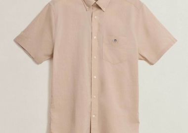 Gant ανδρικό κοντομάνικο πουκάμισο button down με τσέπη και λογότυπο Regular Fit - 3000101 Μπεζ - GANT - 