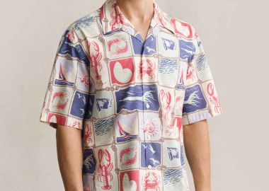 Gant ανδρικό κοντομάνικο πουκάμισο με all-over print Relaxed Fit - 3260073 Εκρού - GANT - 
