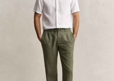 Gant ανδρικό λινό παντελόνι με ελαστική μέση Regular Fit - 1504040 Λαδί - GANT - 