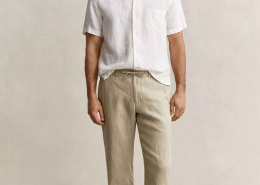 Gant ανδρικό λινό παντελόνι με ελαστική μέση Regular Fit - 1504040 Μπεζ - GANT - 