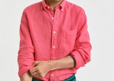 Gant ανδρικό λινό πουκάμισο button down με τσέπη και κεντημένο λογότυπο Regular Fit - 3240120 Κοραλί - GANT - 