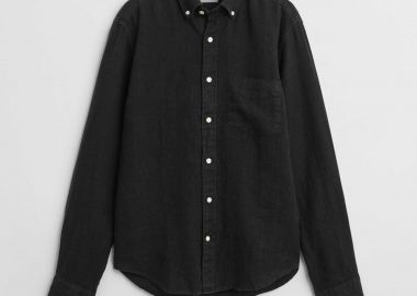 Gant ανδρικό λινό πουκάμισο button down με τσέπη και κεντημένο λογότυπο Regular Fit - 3240120 Μαύρο - GANT - 