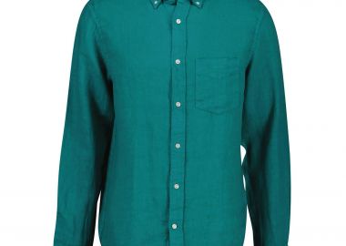 Gant ανδρικό λινό πουκάμισο button down με τσέπη και κεντημένο λογότυπο Regular Fit - 3240120 Πράσινο Aqua - GANT - 