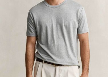 Gant ανδρικό λινό T-shirt με κεντημένο λογότυπο Regular Fit - 2003318 Γκρι Γαλάζιο - GANT - 
