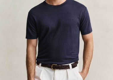 Gant ανδρικό λινό T-shirt με κεντημένο λογότυπο Regular Fit - 2003318 Μπλε Σκούρο - GANT - 