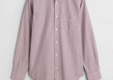 Gant ανδρικό πουκάμισο button down με ψιλό ριγέ σχέδιο και τσέπη με κεντημένο λογότυπο Regular Fit - 3000140 Βυσσινί - GANT - 