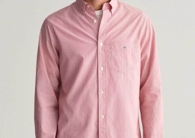 Gant ανδρικό πουκάμισο button down με ψιλό ριγέ σχέδιο και τσέπη με κεντημένο λογότυπο Regular Fit - 3000140 Κόκκινο - GANT - 