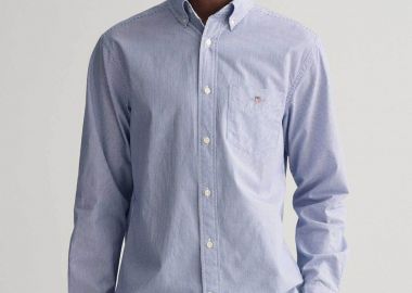 Gant ανδρικό πουκάμισο button down με ψιλό ριγέ σχέδιο και τσέπη με κεντημένο λογότυπο Regular Fit - 3000140 Μπλε - GANT - 