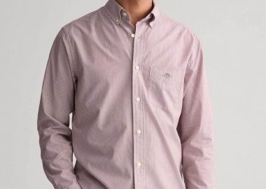 Gant ανδρικό πουκάμισο button down με ψιλό ριγέ σχέδιο και τσέπη με κεντημένο λογότυπο Regular Fit - 3000140 Μπορντό - GANT - 