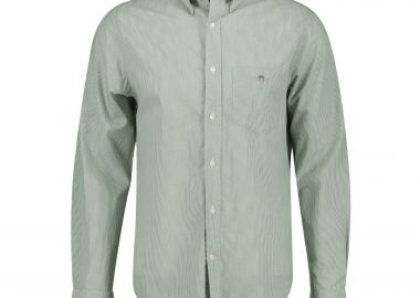 Gant ανδρικό πουκάμισο button down με ψιλό ριγέ σχέδιο και τσέπη με κεντημένο λογότυπο Regular Fit - 3000140 Πράσινο - GANT - 