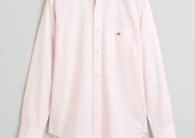 Gant ανδρικό πουκάμισο button down με ψιλό ριγέ σχέδιο και τσέπη με κεντημένο λογότυπο Regular Fit - 3000140 Ροζ Ανοιχτό - GANT - 